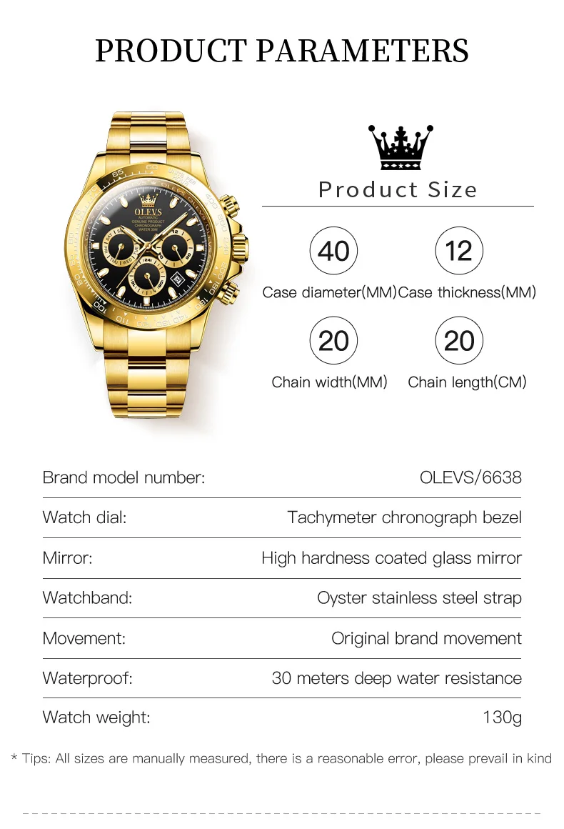 OLEVS 6638 Men's Watch Luminous Waterproof Mechanical Watch For Men Stainless Steel Luxury Calendar Automatic Male Wrist Watches