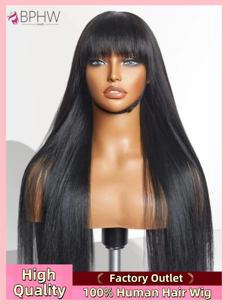 Human Hair Wigs 180 Density Full Machine Made With Bangs for Women