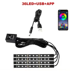 LED RGB Car Interior Ambient Light Strip with Remote and Voice Control (36 LED USB APP)