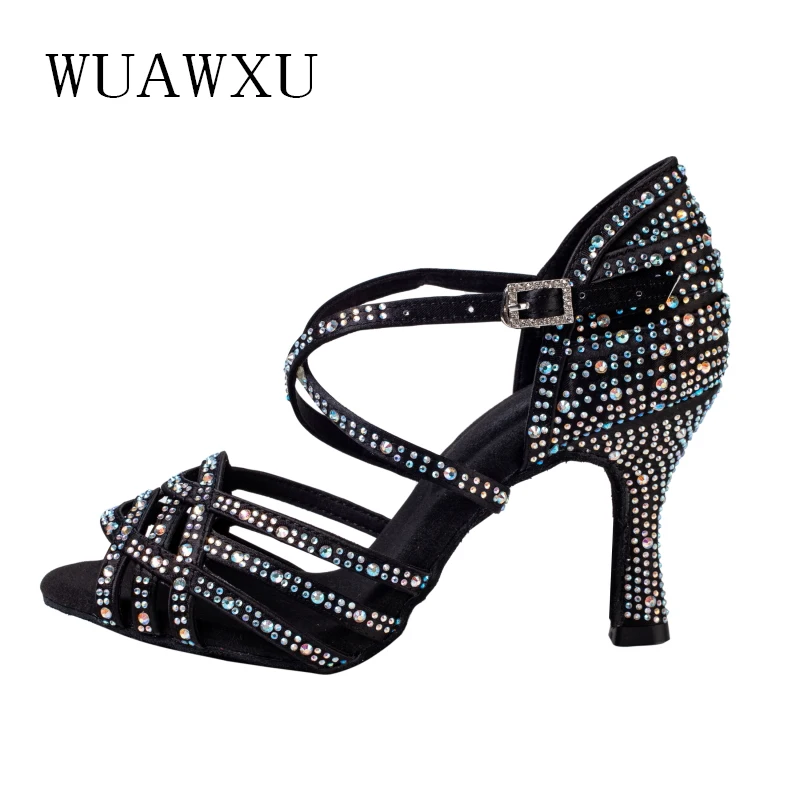 NATASHA Latin dance shoes Black dance shoes Professional dance shoes Rhinestone Latin dance shoes Women's adult dance shoes High 4