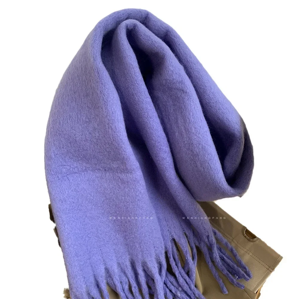 1PC Solid Color Imitation Wool Scarf Women Luxury Thick Shawl Wraps Winter Warm Long Tassel Hijab Foulard Femme Scarves 230*37cm 5