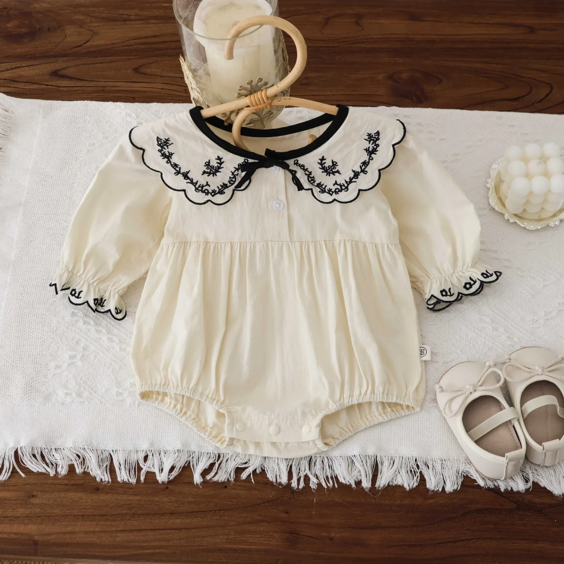 Spring Autumn Embroidered Lapel Baby Romper Pantsuit Thin Cotton Baby Clothes for Girls Cute Design Infant Outfit