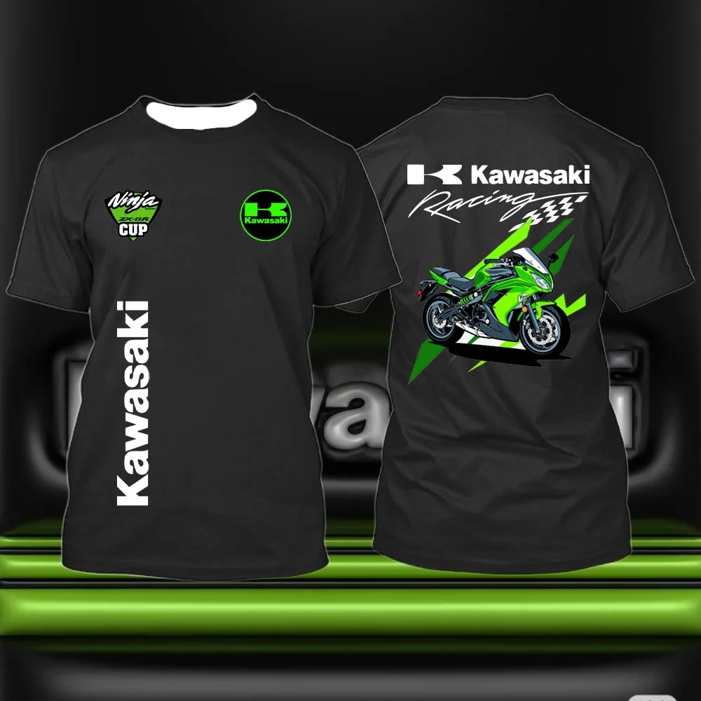 25/26Kawasaki 인증 티셔츠 프린트 티셔츠 빠른 건조 땀 흡수 느슨한 편안한 기관차 패션 모토
