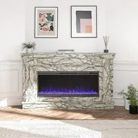 Waverly Wide Mantel with Linear Electric Fireplace & Crystal Ember Bed, Onyx Marble 2