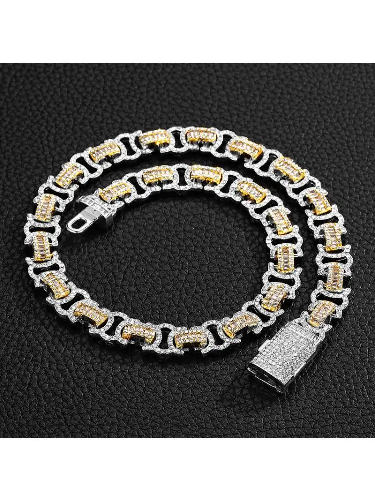 13mm Byzantine Baguette Miami Cuban Chain Hip Hop Iced Out Micro Paved Aaa+ Cz Stones Heavy Necklace For Men Women Jewelry 20"