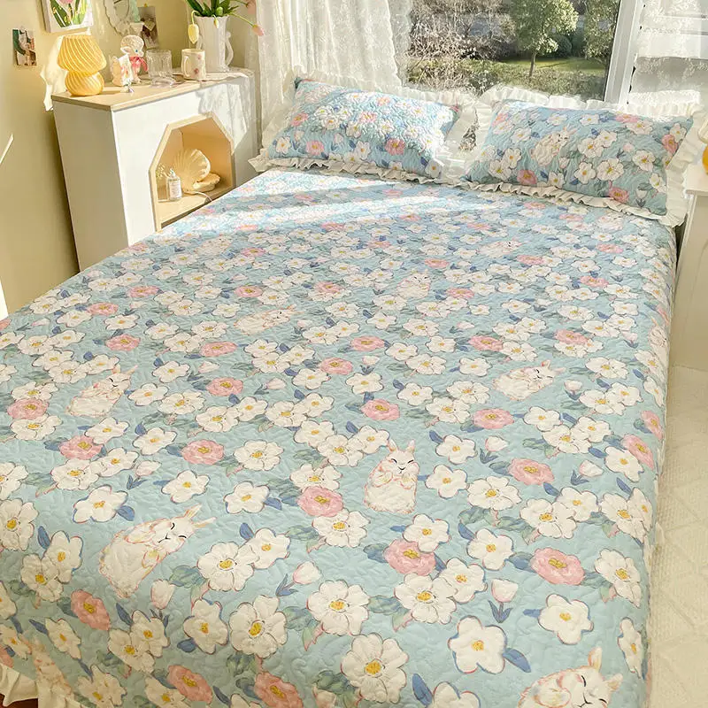 

2023 New All Cotton Princess Floral Edge Bed Cover Three Piece Set Of Pure Cotton Bed Covers, Bed Sheets, Pillow Covers, Bed Ski