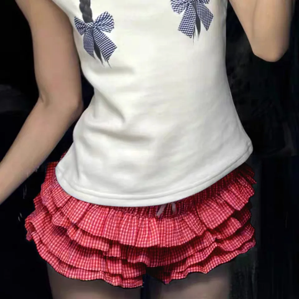 Mini Short Bloomer Femme Dentelle Volants Multicouches – Nœud Devant, Taille Basse Élastique, Floral, Paillettes