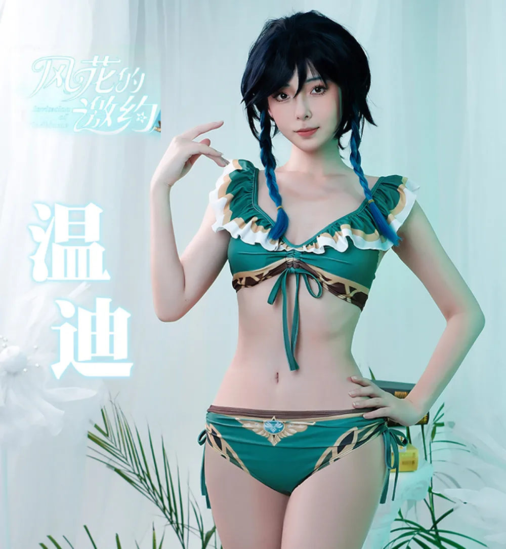 

Hot Game Genshin Impact Venti Cosplay Costume Summer Bikini Swimsuit Swimwear Jumpsuits Lovely Women Role Play Clothing
