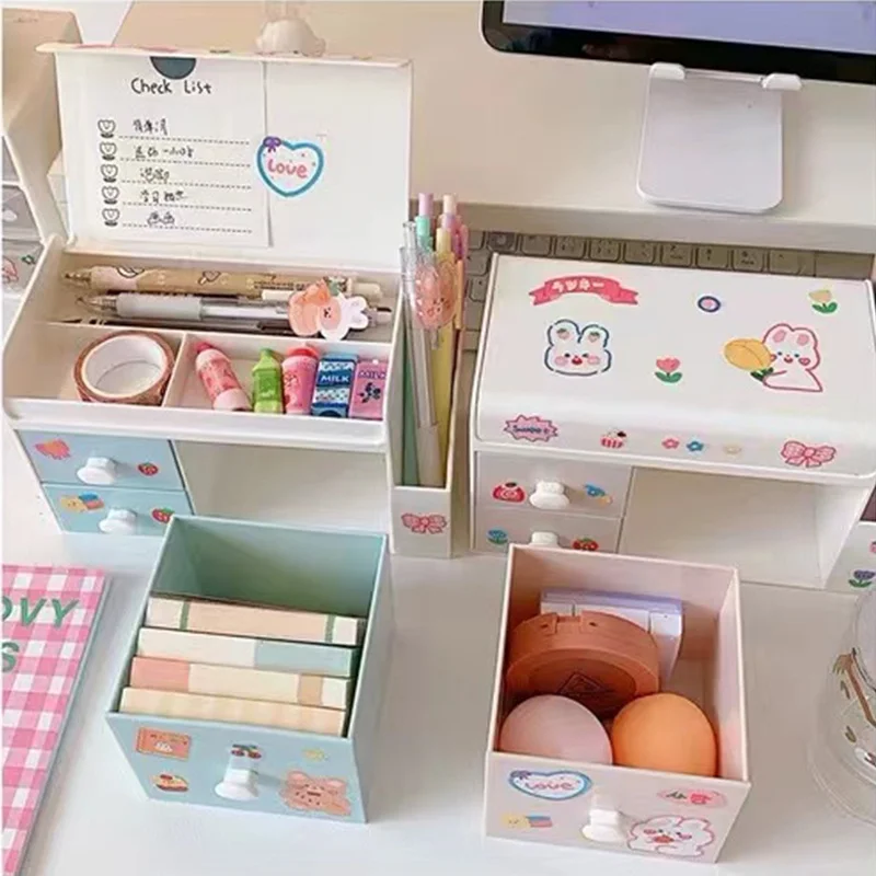 Pen Supplie Storage Box Japanese Desk Organizer Multifunctional Makeup  Cosmetic Cute Drawer Organizer Box Plastic Home Organizer