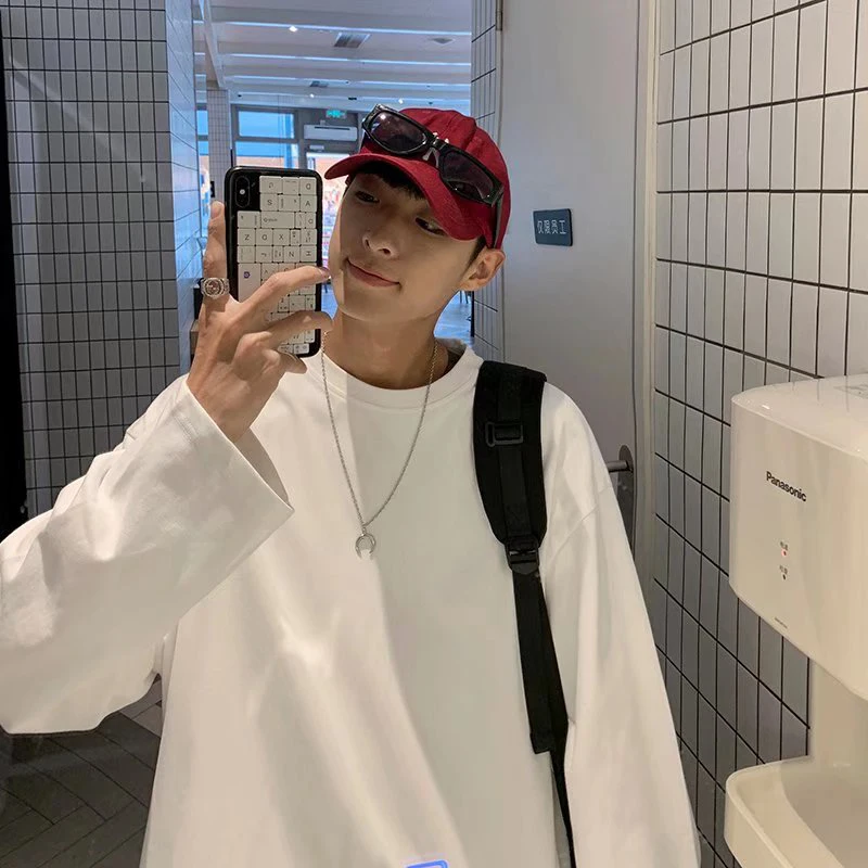 White 100% cotton long-sleeved tee (inner layer)