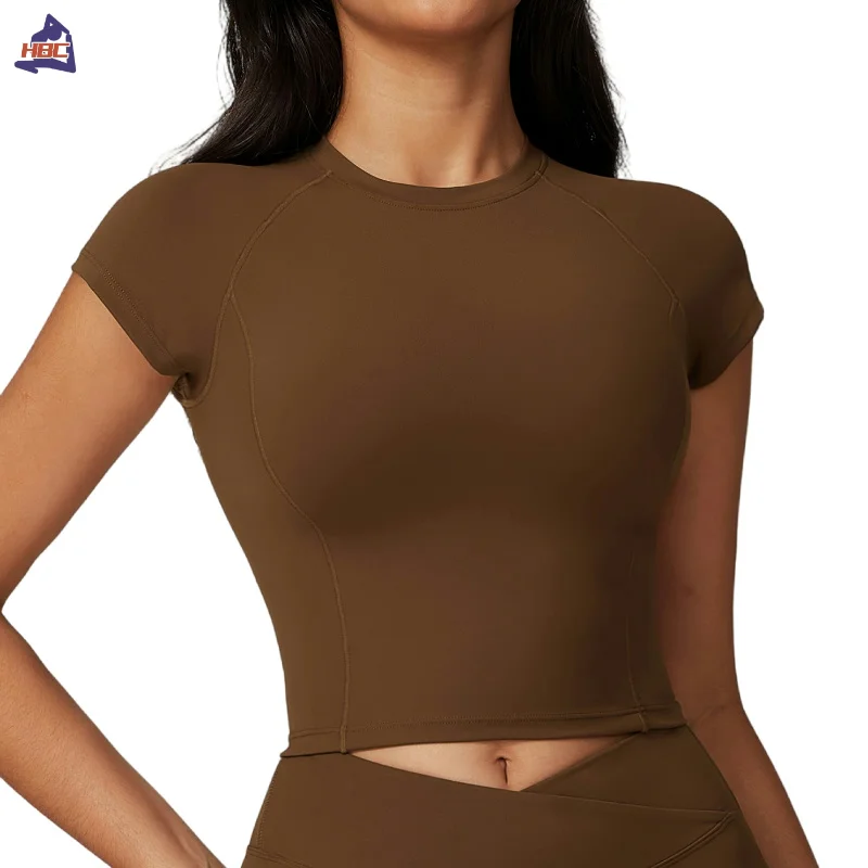 HBC Women's Training T-shirt Eco Friendly High Impact Running Top Tee Push-up Workout Pilates Fitness T-shirt Yoga Crop Top 6