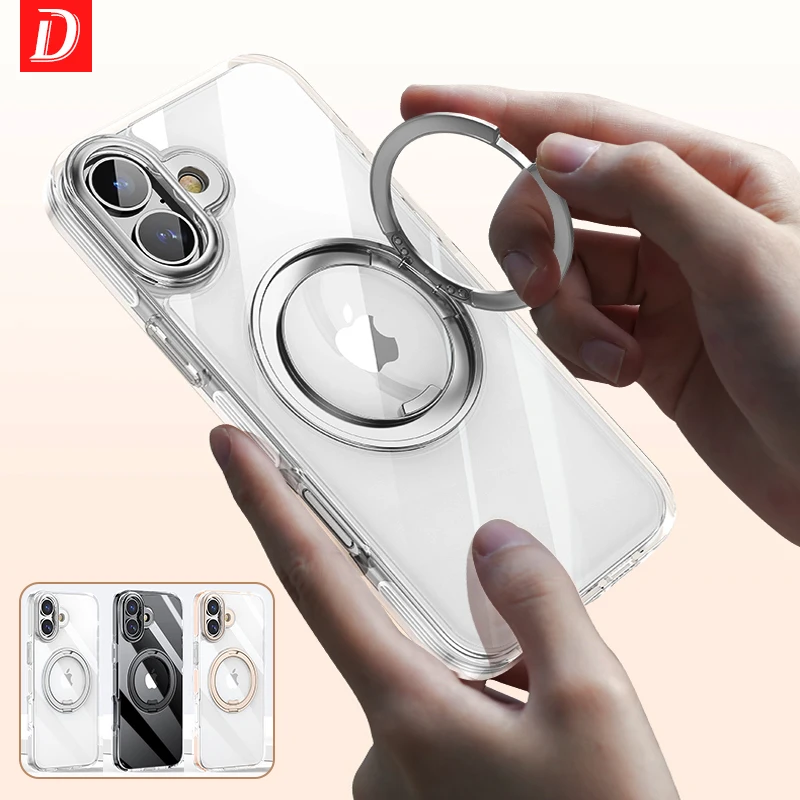 HD Transparent Magnetic Stand Phone Case with Airbag Protection and Metal Lens Shockproof Cover