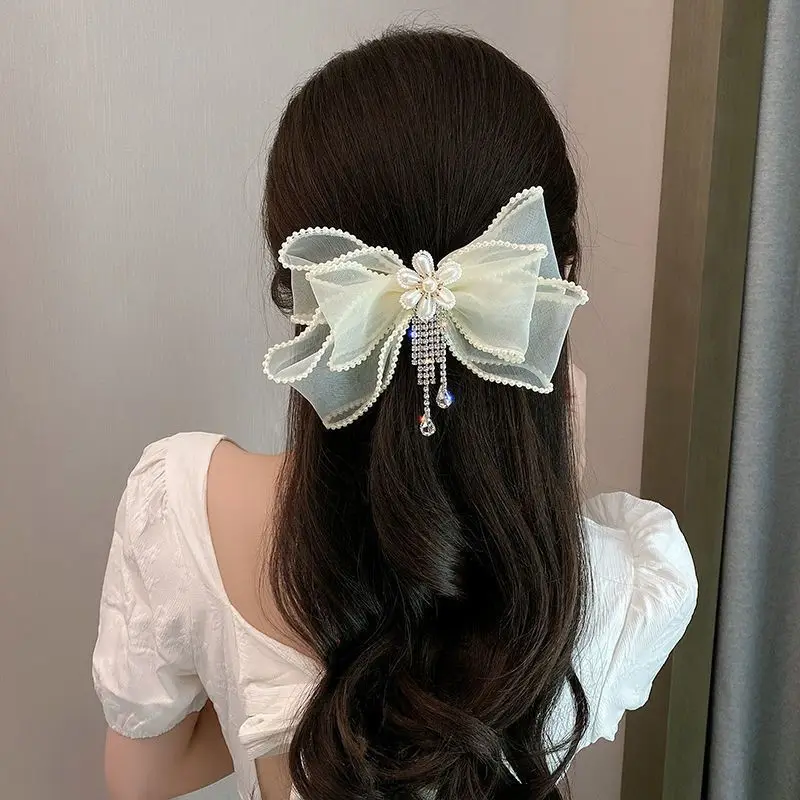 

2024 New Women Orchid Tassel Rhinestone Jewelry Hair Clip Ladies Girls Lace Hair Grips Ponytail Braid Female Exquisite Headdress