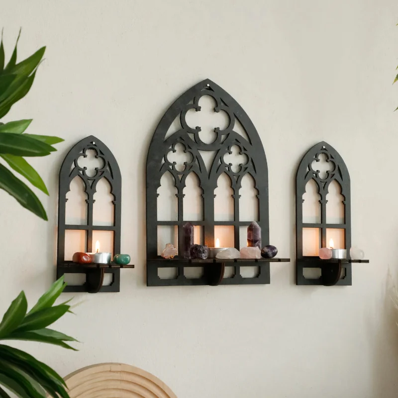 Kristallständer aus Holz, böhmischer Handständer, Gothic-Stil, Holz-Hängehalterung, Wandaufbewahrungshalter, dekorative Regale