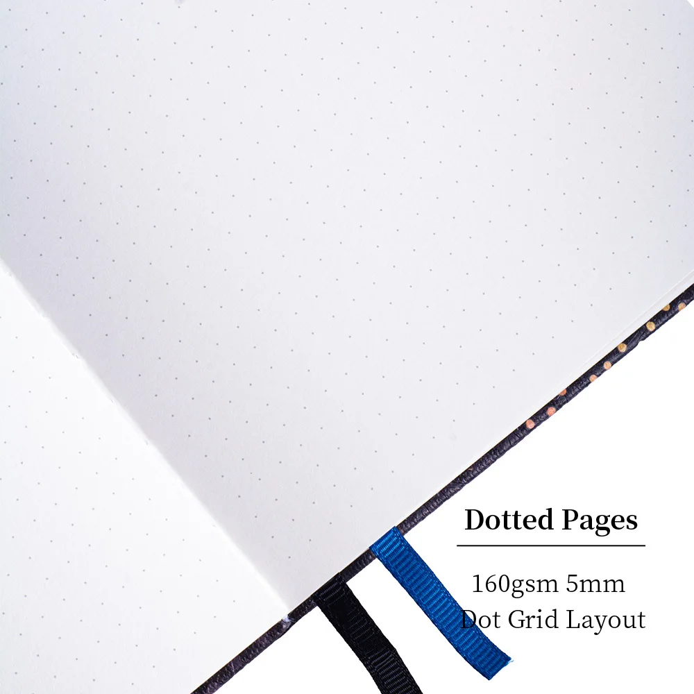 Corderona 블랙 플로럴 총알 점선 저널, 매우 두꺼운 탄성 밴드 A5 하드 커버 노트북, 160gsm