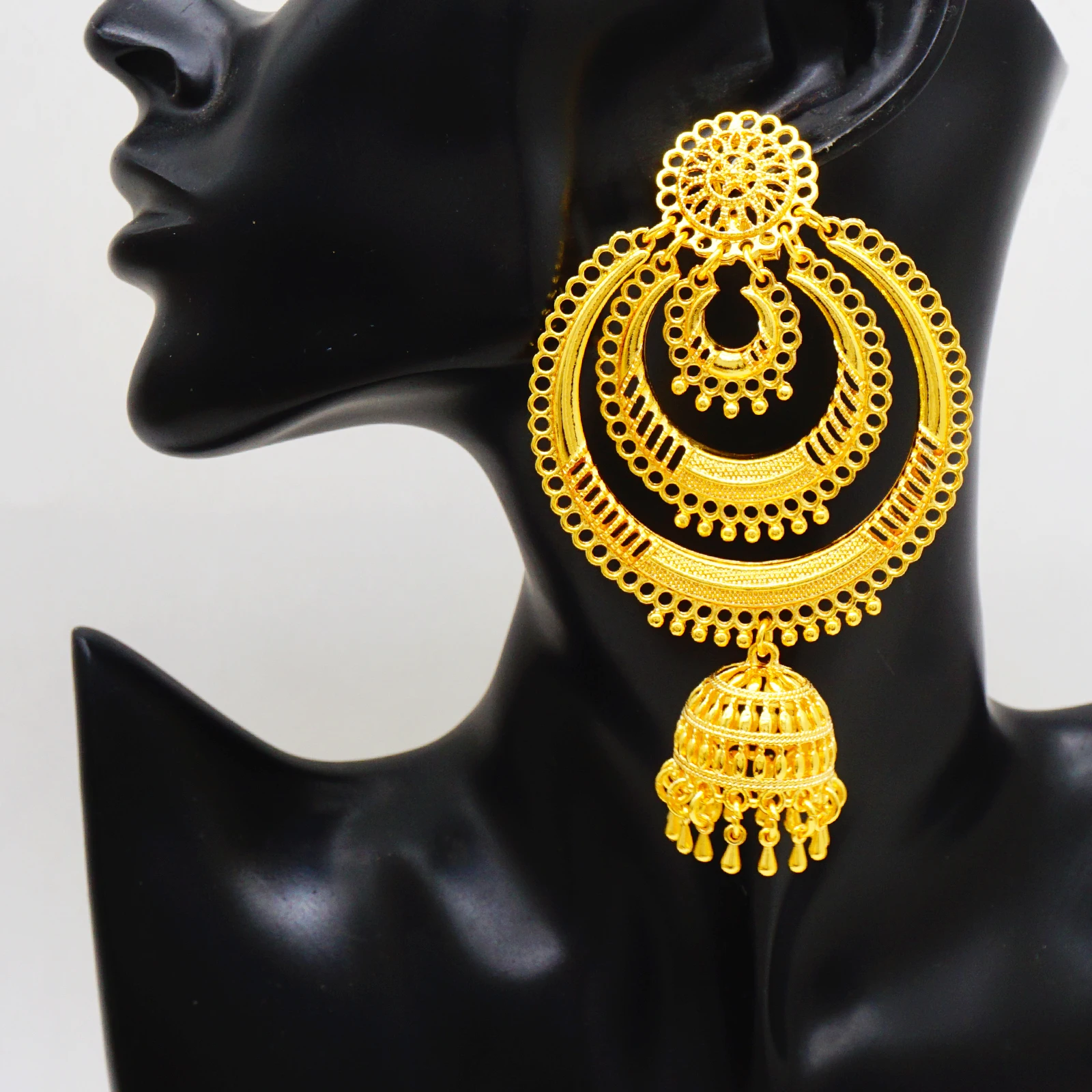 Fashion Gold Color Big Round Earring For Women Long Tassels Drop Dangle Earrings Ethiopia India Women Jewelry Accessories