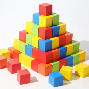 50/100pcs Colorful Cubes Wooden Building Blocks Stacking Up Square Wood Toy Baby Shape Color Learning Toys for Children 1