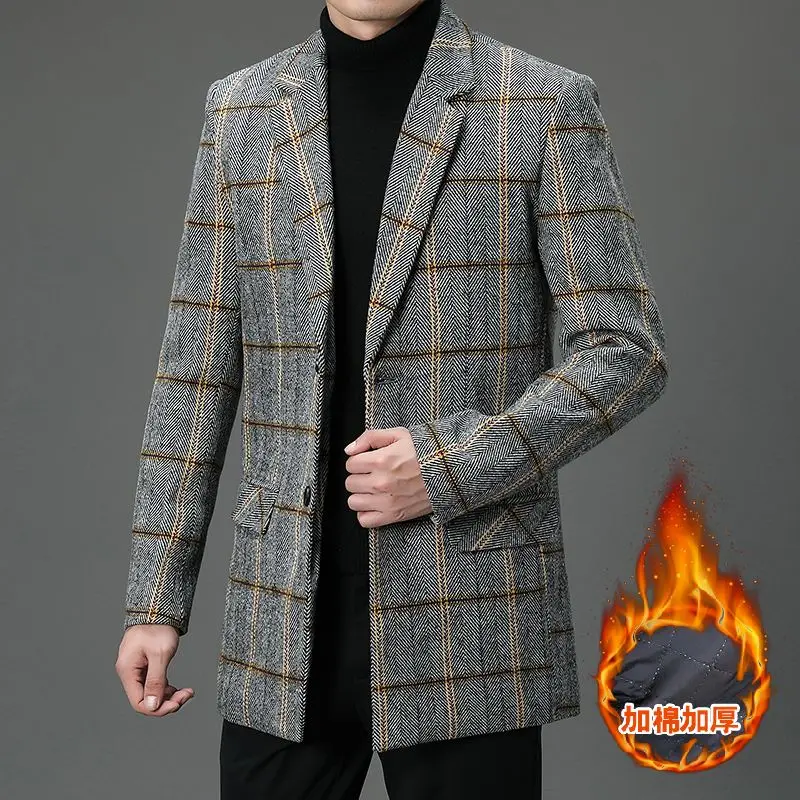 Cappotti di lana scozzesi da uomo invernali di alta qualità Business Casual Cappotto in cotone addensato Capispalla Giacca a vento calda slim fit 4