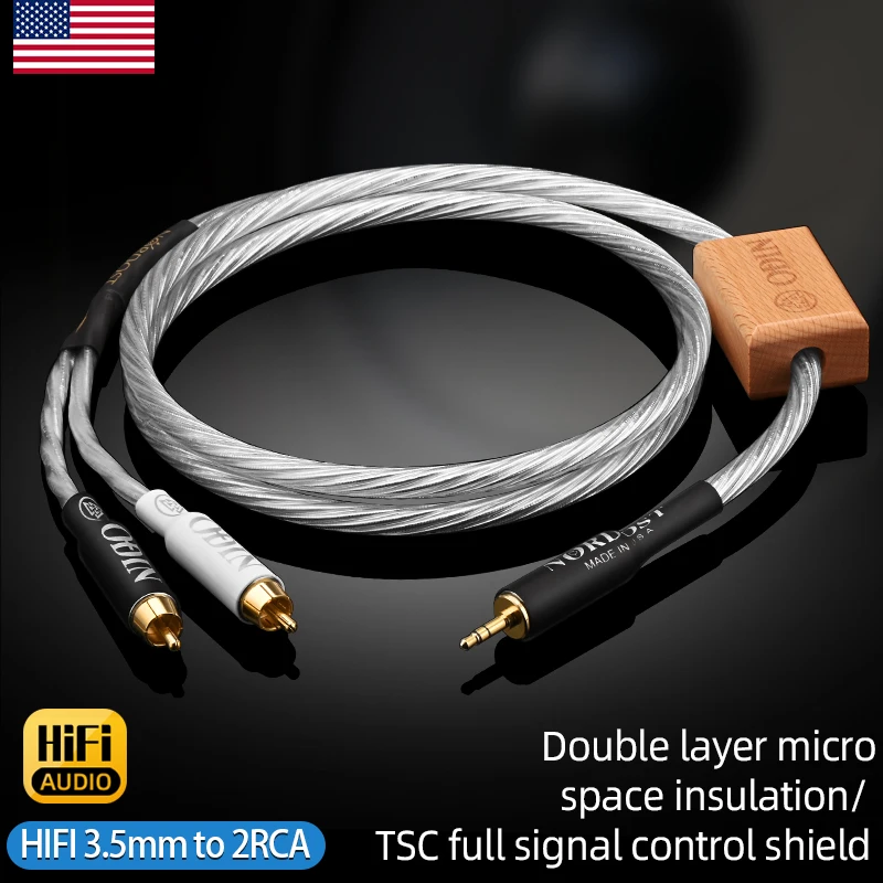 Odin HiFi 3.5 2RCA 케이블 7N OCC 혼합 실버 스테레오 3.5mm 잭 2RCA 남성 오디오 케이블 (앰프 용) 홈 시어터 스피커