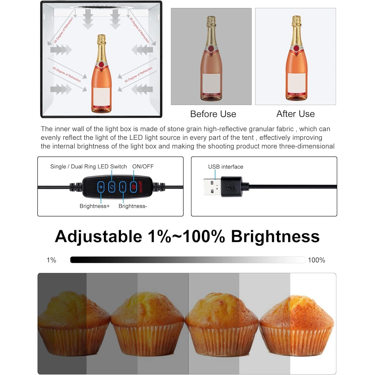 PULUZ 30CM/11.8'' Photo Studio Lightbox,Dimmable Light Box For Photo,Photography Studio Shooting Tent Box Kits 6 Colors Backdrop