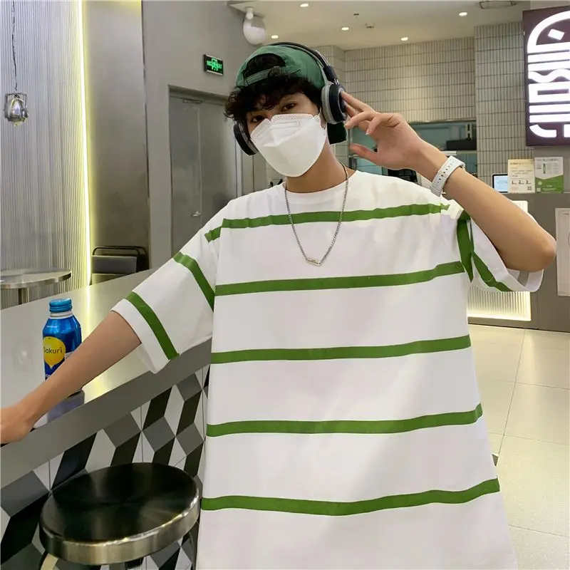 

Japanese retro striped short-sleeved T-shirt men summer ins trend versatile loose couple style Korean style trendy brand y2k top