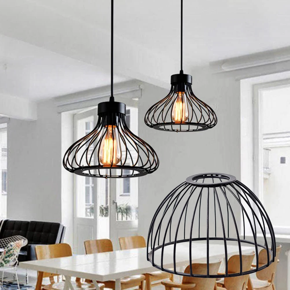 Nordic Black Metal Cage Retro Industrial Pendant Light Fixtures Iron Loft Cage Lighting Kitchen Vintage Adjustable Hanging Lamps