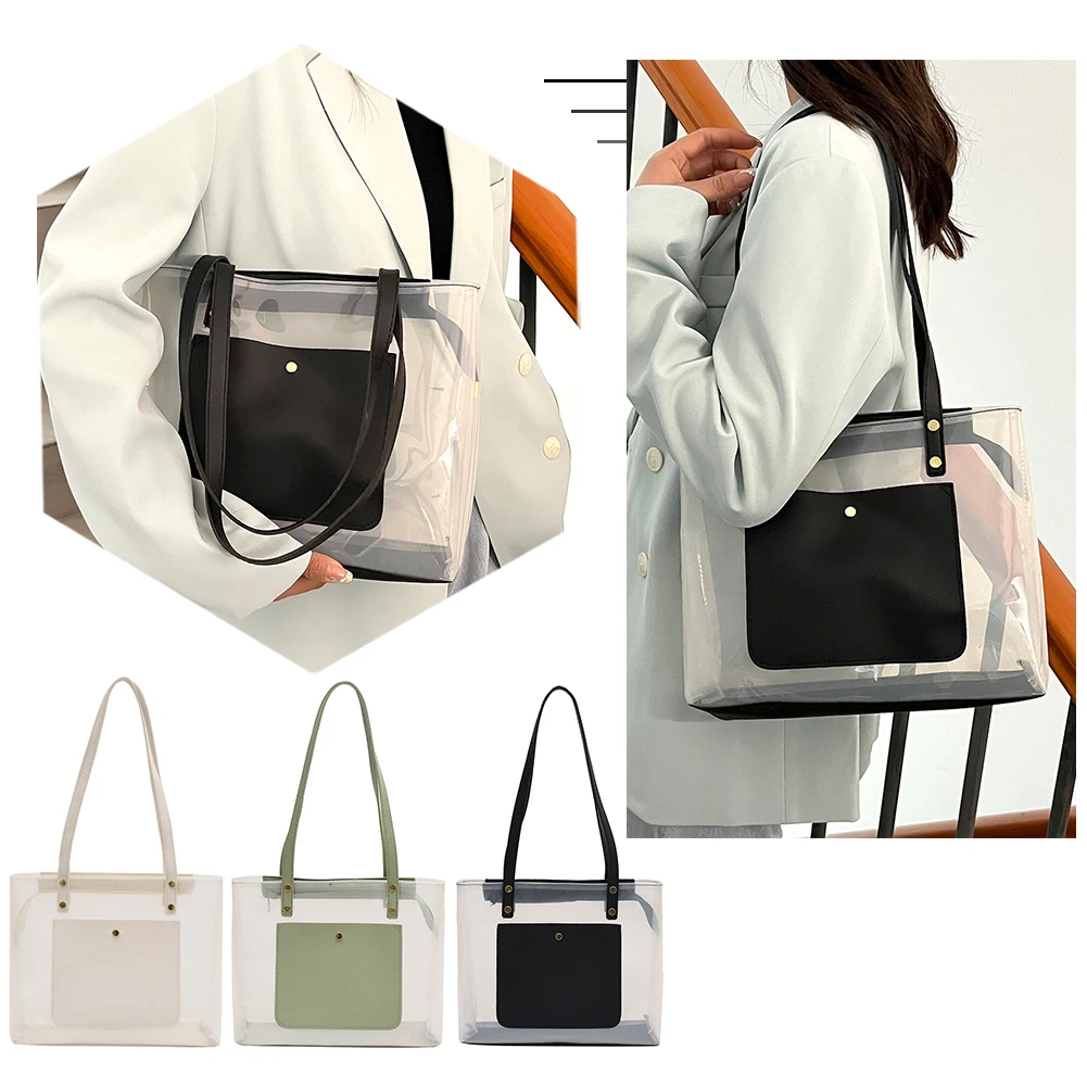 wristlet bag Casual Women Shoulder Bags Fashion Transparent PVC Solid Color  Handbags Summer Beach Shopping Bags Female Daily Shoulder Totes wristlet cheap