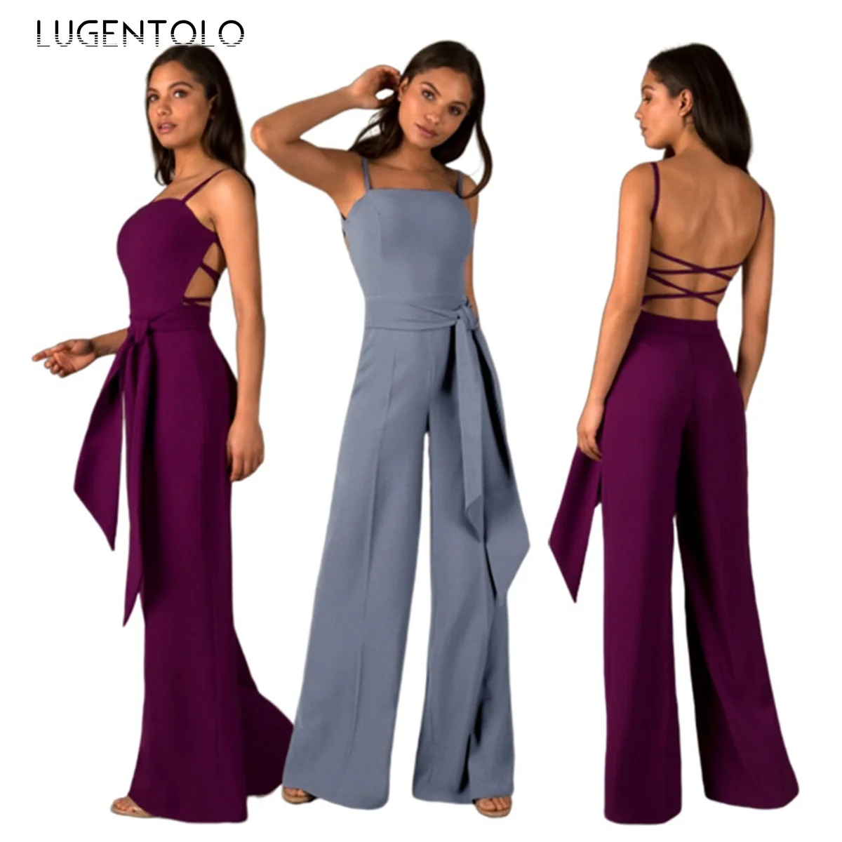 Women Sexy Jumpsuit Temperament Sleeveless Backless Solid Ladies Party