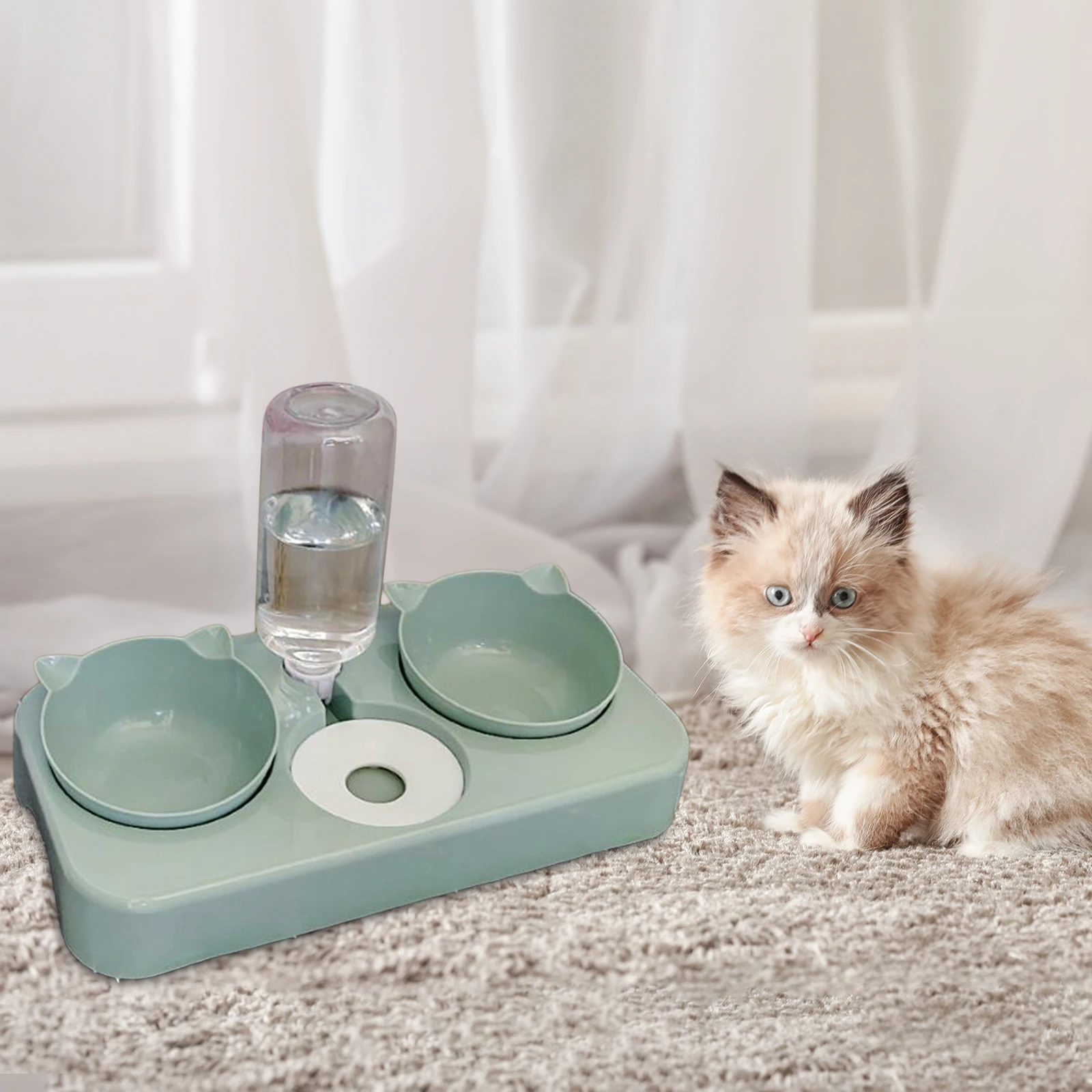Title 20, Cat Food and Water Bowls Set with Automatic Wat...