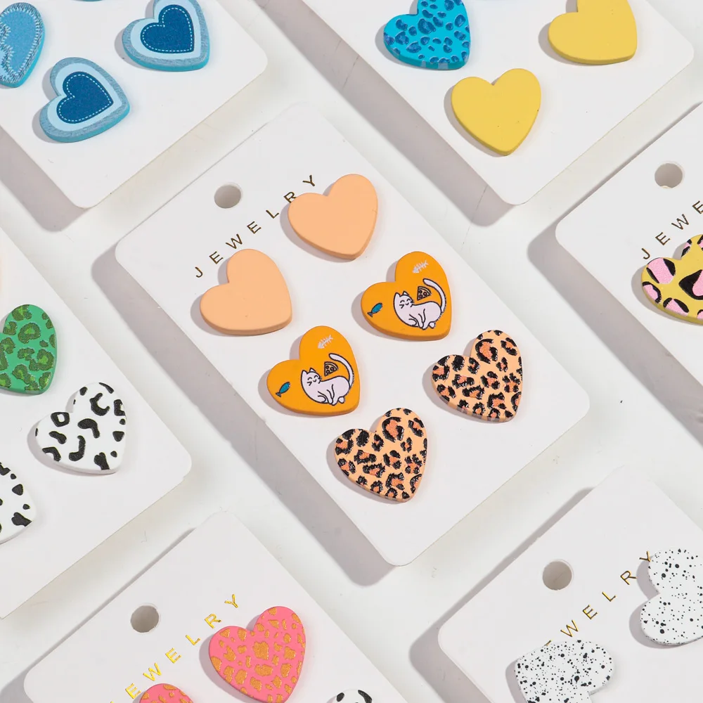Acrylic Love Heart Round Earrings for Women Girls Simple Leopard Dots Earrings Trend Jewelry 3Pairs/set