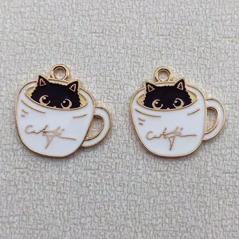 

10pcs Enamel Cup Cat Charm for Jewelry Making Kawaii Earring Pendant Bracelet Necklace Accessories Diy Craft Supplies Materials