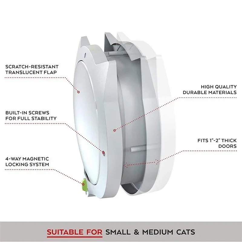 Pet Cat Door Fence 4 Way Locking Cat Flap Interior Doors Exterior Doors Wall Hidden Intellegnet control Door