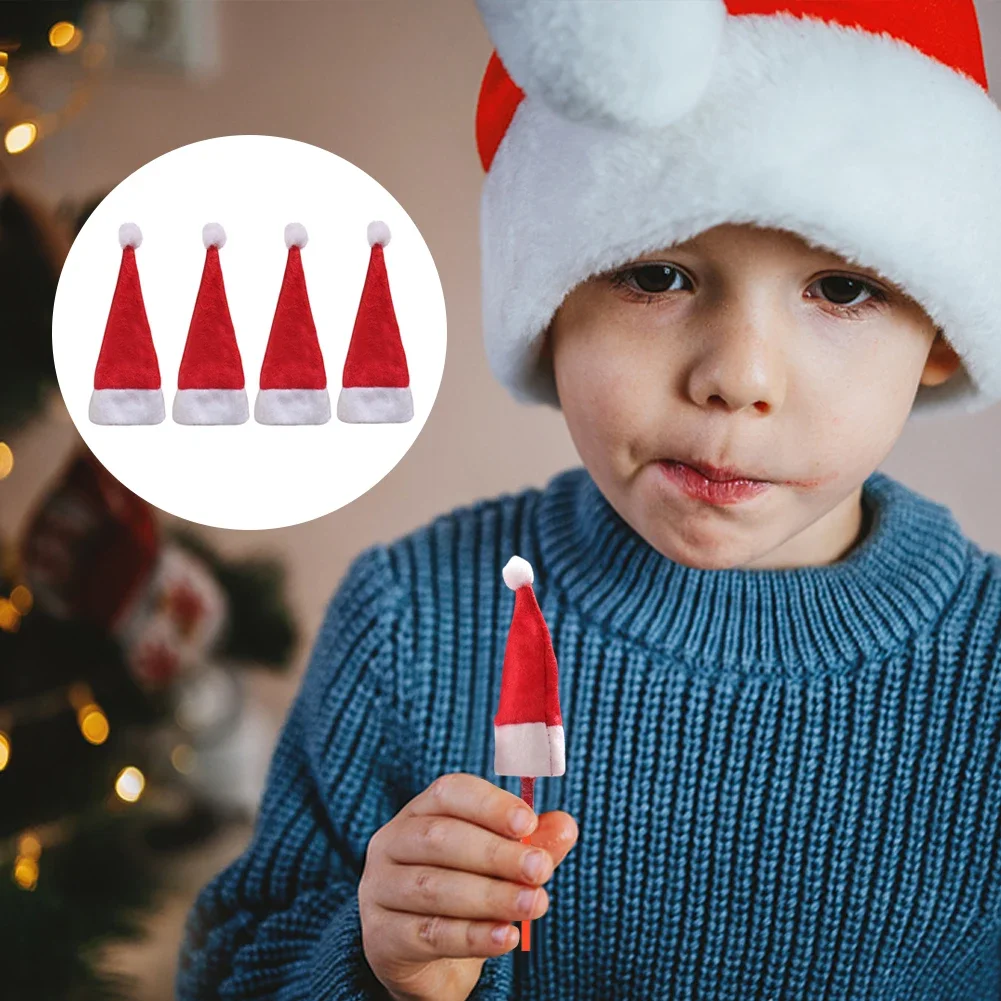 Mini Christmas Hats Christmas Candy Cover Xmas Lollipop Hats Cute Lollipop Cap Children Gift New Year Decorations