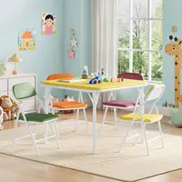 5-Piece Kids Folding Table and Chairs Set, Toddlers Children's Activity Table and Chairs Set for Dining Room,Daycare,Classrooms 6