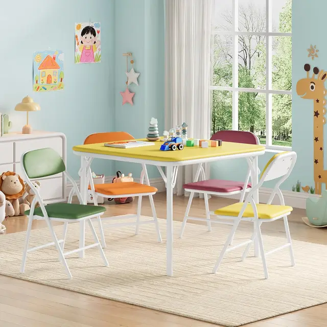 5-Piece Kids Folding Table and Chairs Set, Toddlers Children's Activity Table and Chairs Set for Dining Room,Daycare,Classrooms