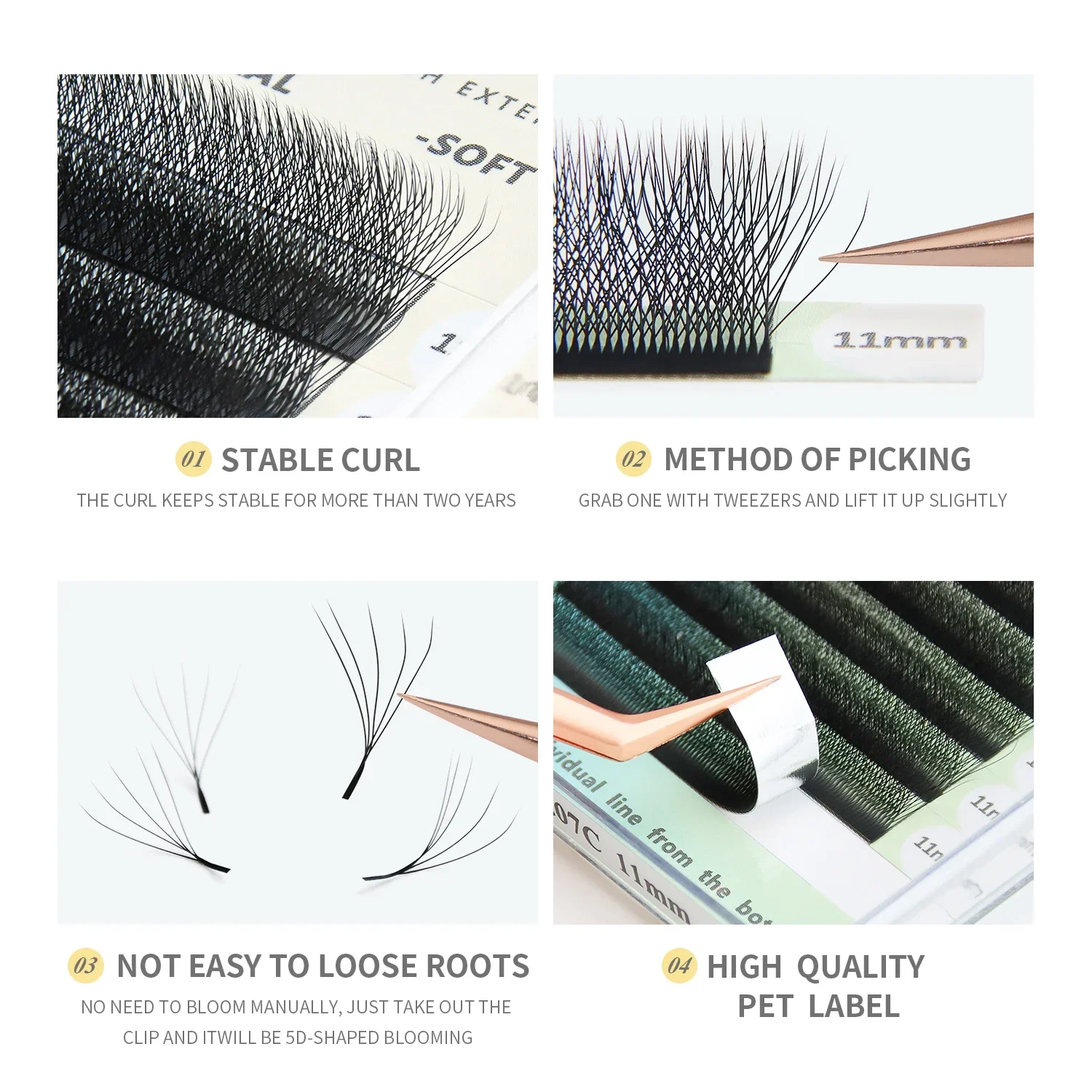 ANNAFRIS 4D 5D W Shape Eyelash Extension Handmade 12line/Tray Premade Volume Fans Clover W Lashes - 2