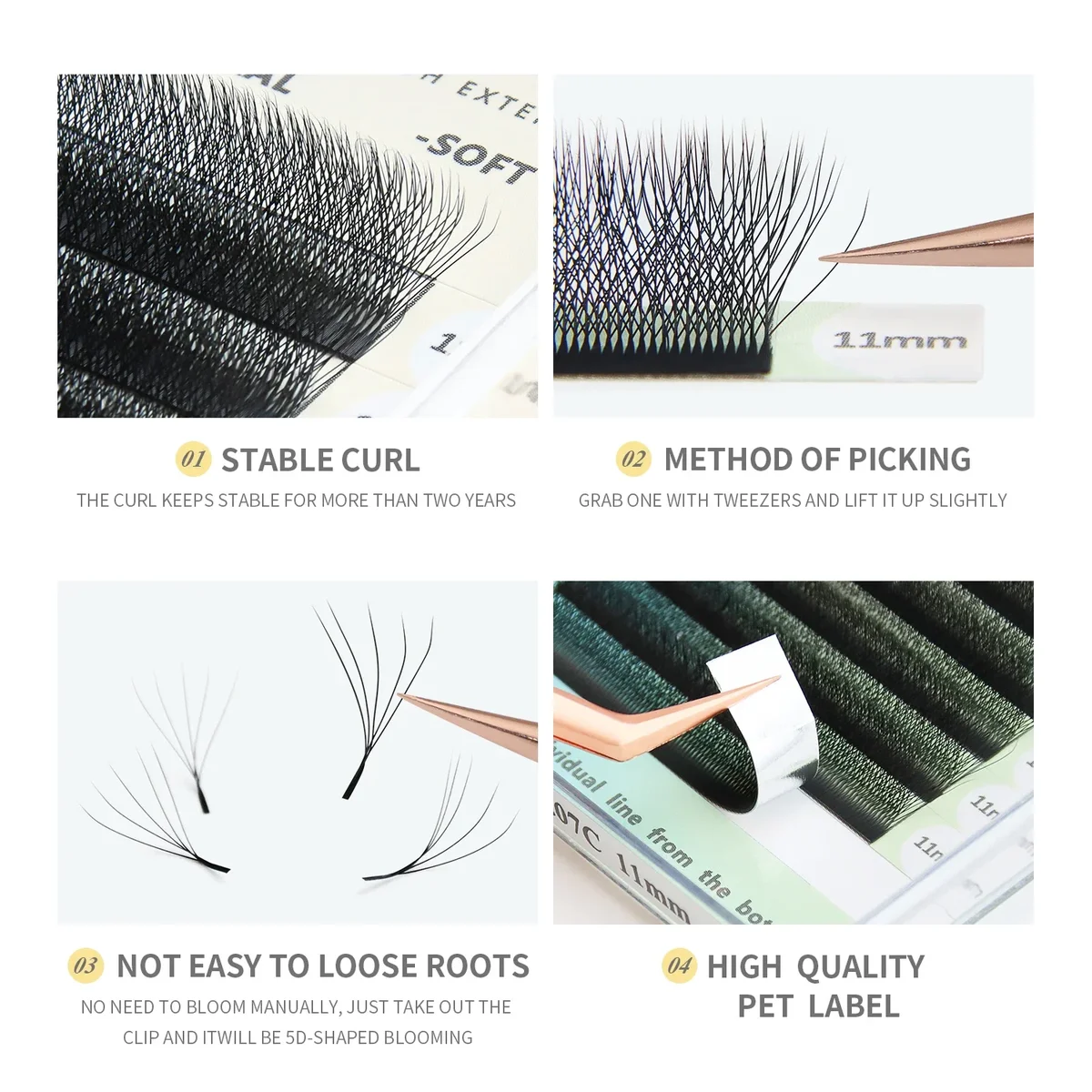 ANNAFRIS 4D 5D W Shape Eyelash Extension Handmade 12line/Tray Premade Volume Fans Clover W Lashes — view 2