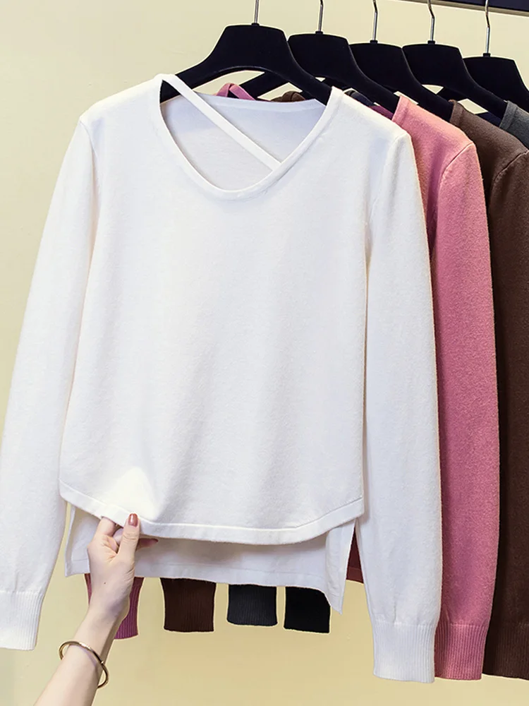 

Oversized Knitted Stylish Sweater Pullover Women Autumn Winter Long Sleeve V-neck Fashion Loose Ladies Jumpers Tops Knitwear