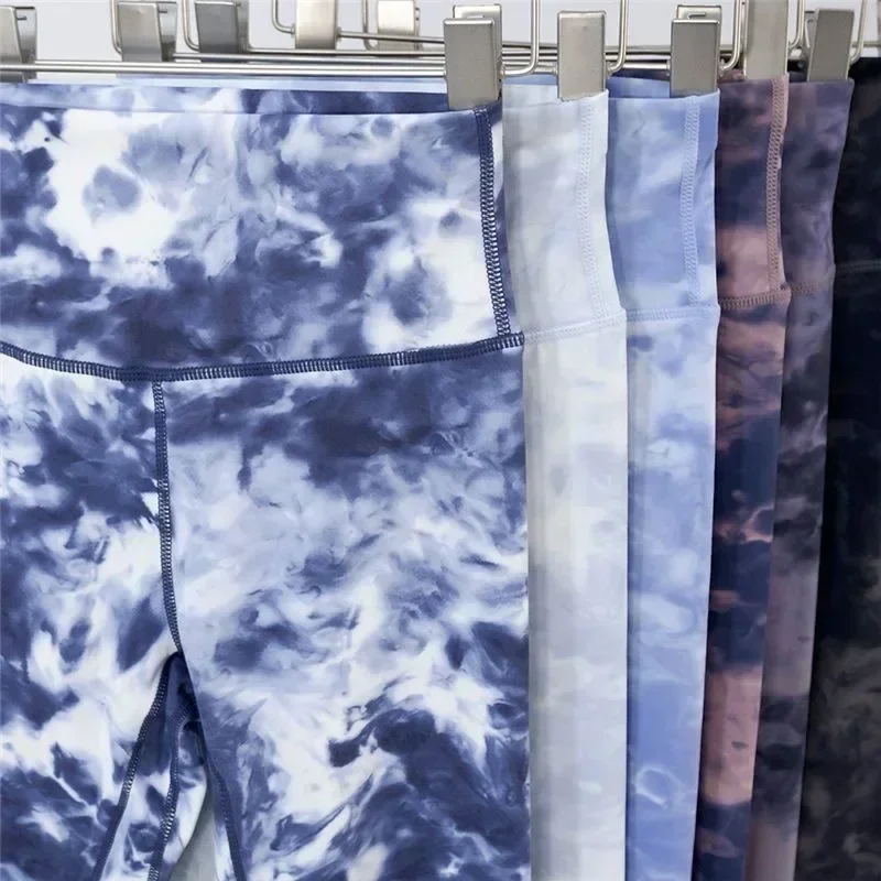 Lemon Women Yoga Tight Fit Leggings Quick Drying Tie Dye Sports High Waist Trousers Running Fitness Elastic Sports Pants