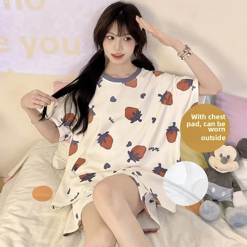 ملابس نوم نسائية صيفية رفيعة من القطن بأكمام قصيرة، مجموعة ملابس منزلية من القطن الخالص قابلة للتنفس، ثوب نوم مريح