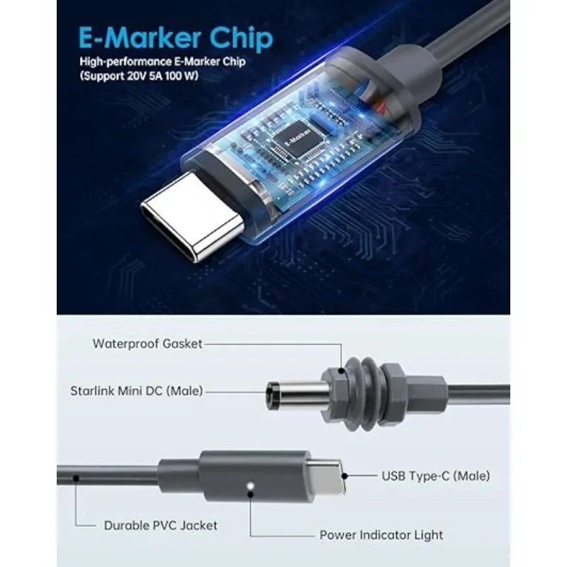 StarLink Space-x Mini USBC To D Cable 2/3/5/10m Waterproof Overload Short Circuit Protection SPX MINI Type-C To DC Cable power cable