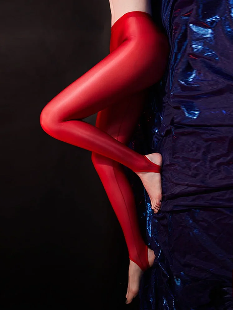 Spandex Nylon Leggings Womens Sexy Ultrathin Sheer See Through Tight Pants Oil Shiny Stepping Pantyhose Exotic Dance Low Waist