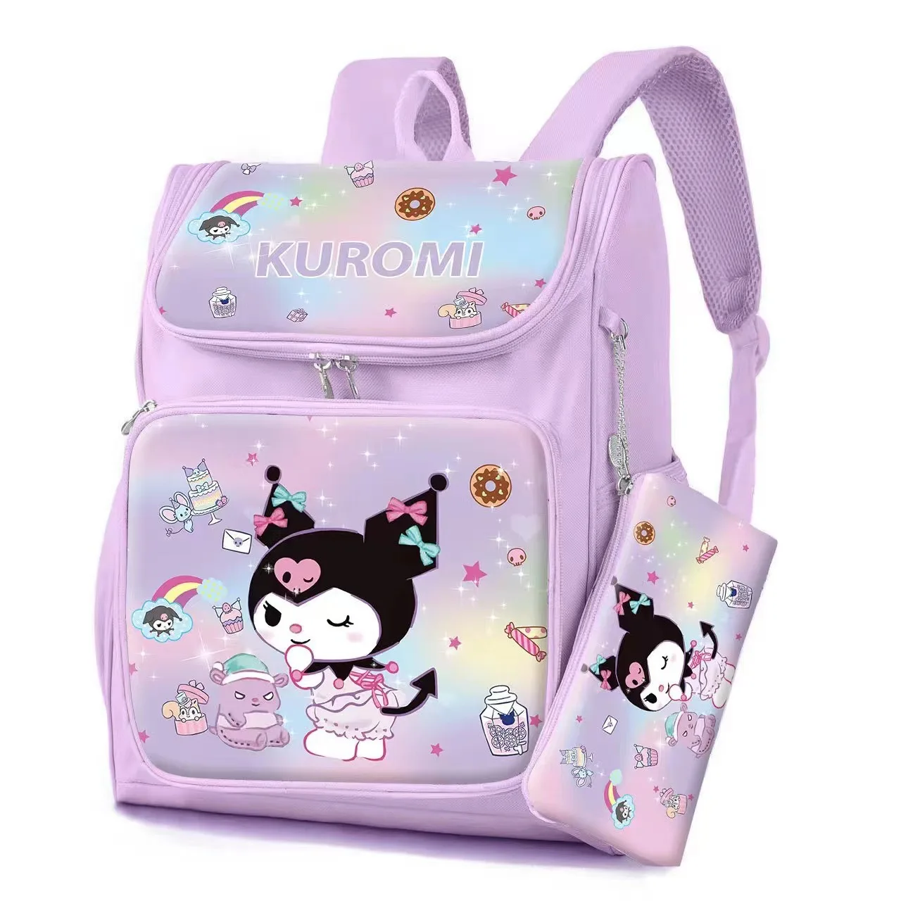 

Kuromi Xiaobai Gradient Color Cartoon Fabric Student Backpack Large Capacity with Pencil Case To Reduce Burden School Bag