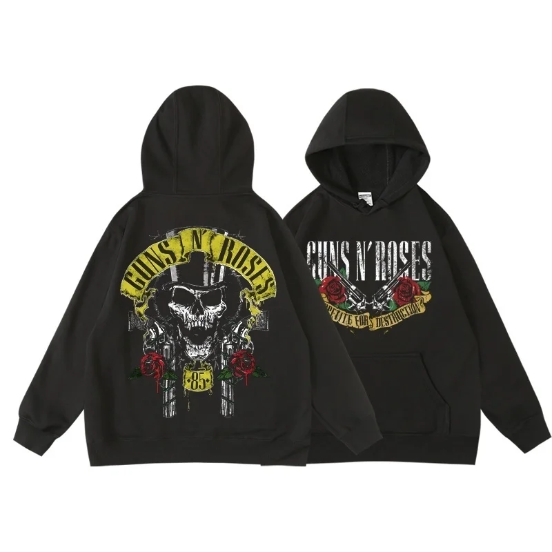 Guns N' Roses We'Re Back Retro Street Style Hoodie For Women O-Neck Pocket Pullover Fleece Hoody Breathable Pullover Woman Hoody 5