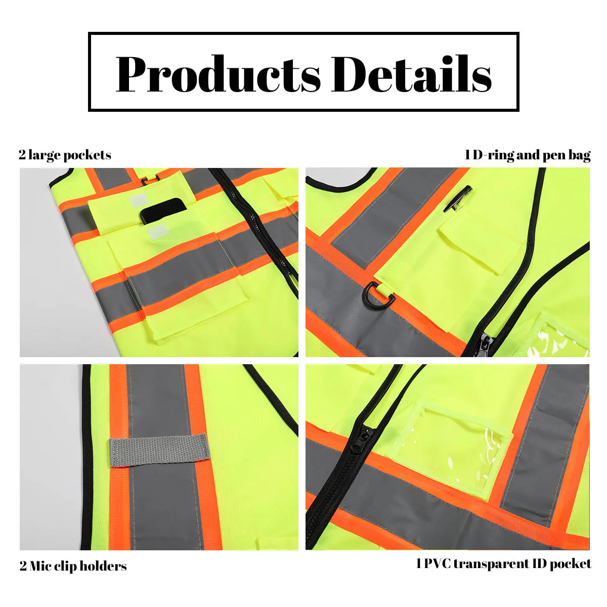 Dib Safety Vest Reflective ANSI Class 2, High Visibility Vest with Pockets  and Zipper, Construction Work Vest Hi Vis Yellow L