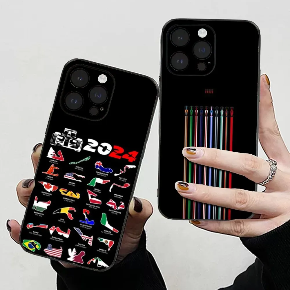 F1 Race Tracks Circuits 2024 Custodia Per Telefono Per Iphone 15,14,13,12,11 Plus,Pro,Max,Xr,Xs,X,7,8 Plus,Se,Mini Cover Nera Morbida