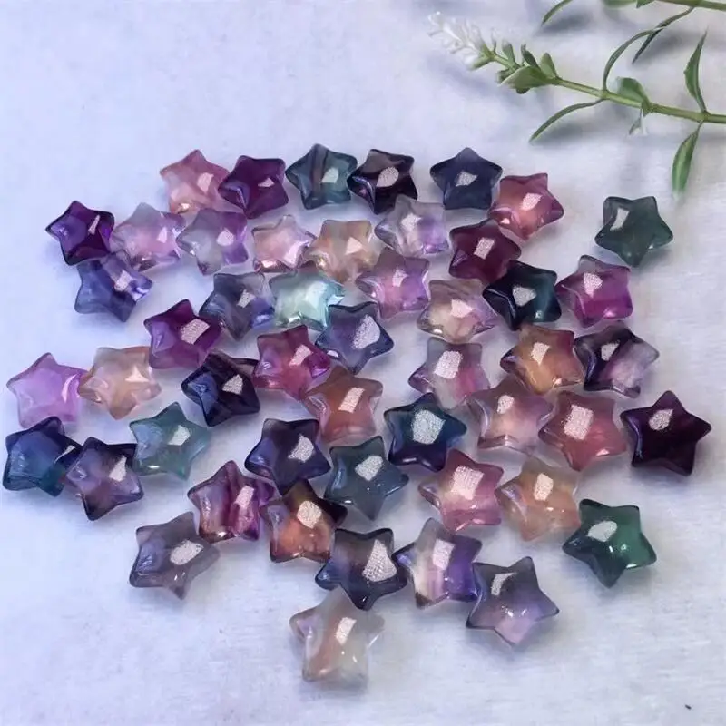 

10pcs Natural Fluorite Star Crystal Quartz Carvings Mineral Healing Gemstone For DIY Pendant Earring Gift 15mm