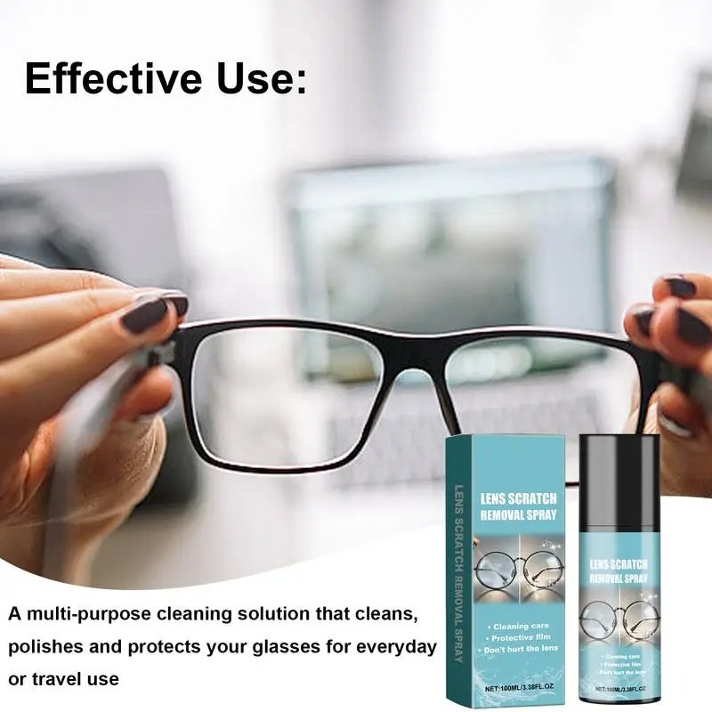 Glass Cleaner Lens Cleaner Spray 100ML for Glasses Sunglasses Eyeglass Cleaning Anti Fog Scratch Removal