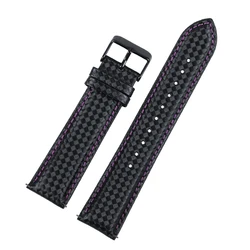 Genuine Leather Carbon Fiber Quick Release Watchband Strap - 22mm (Black - violet)