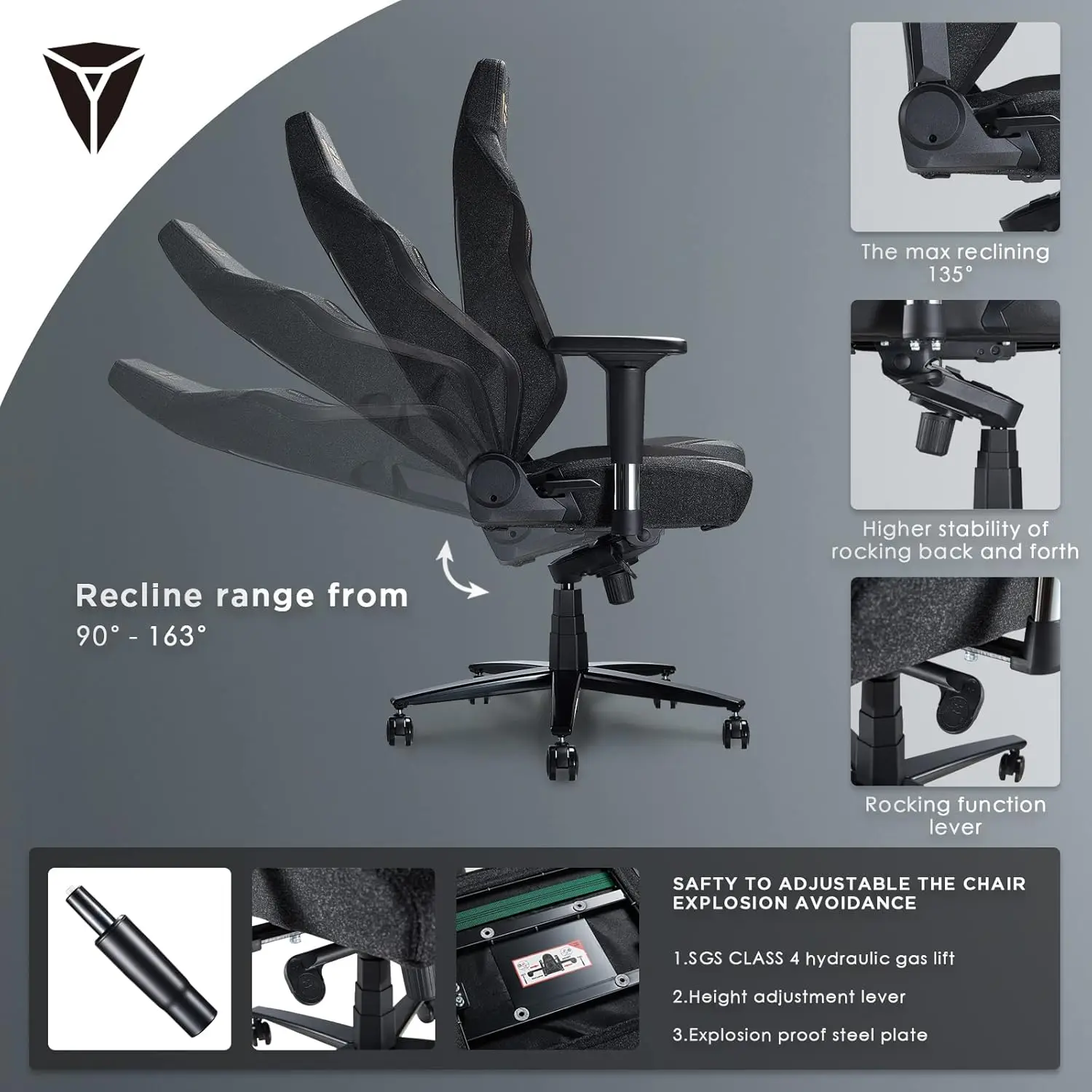 Gaming Chair Ergonomic PC Game Chair- Lumbar Support Headrest 4D Armrests Computer Chair, Big and Tall Comfortable Large, 5